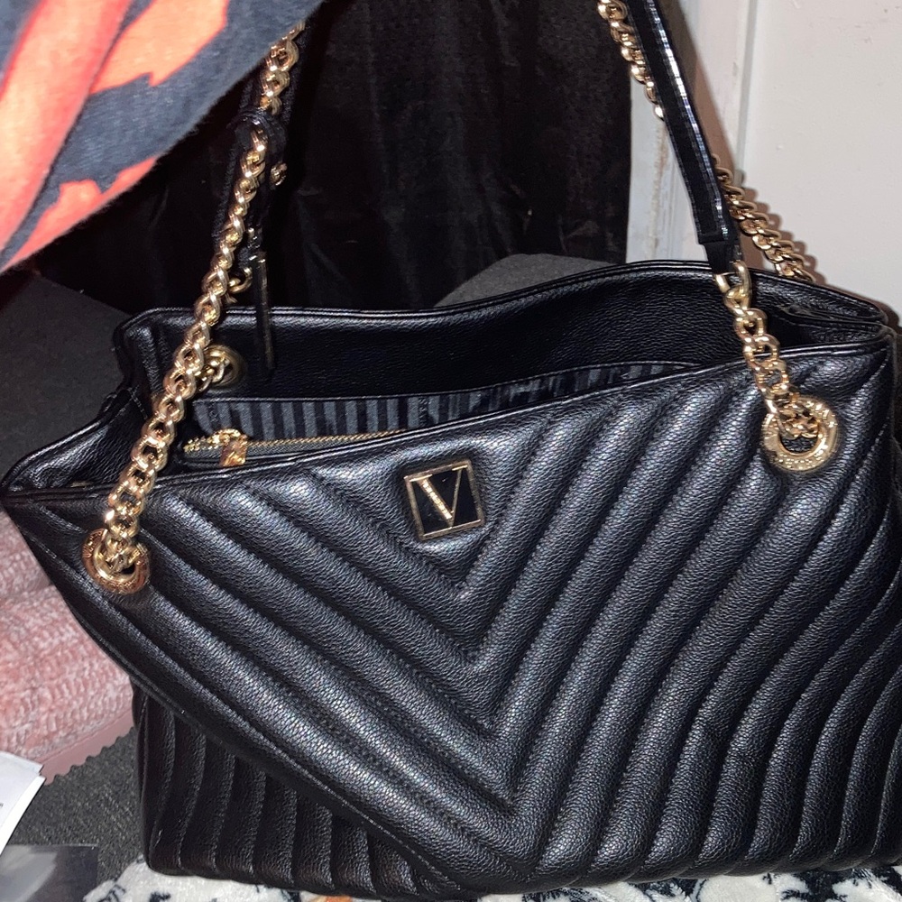 Victoria's Secret Black Chevron Shoulder Bag